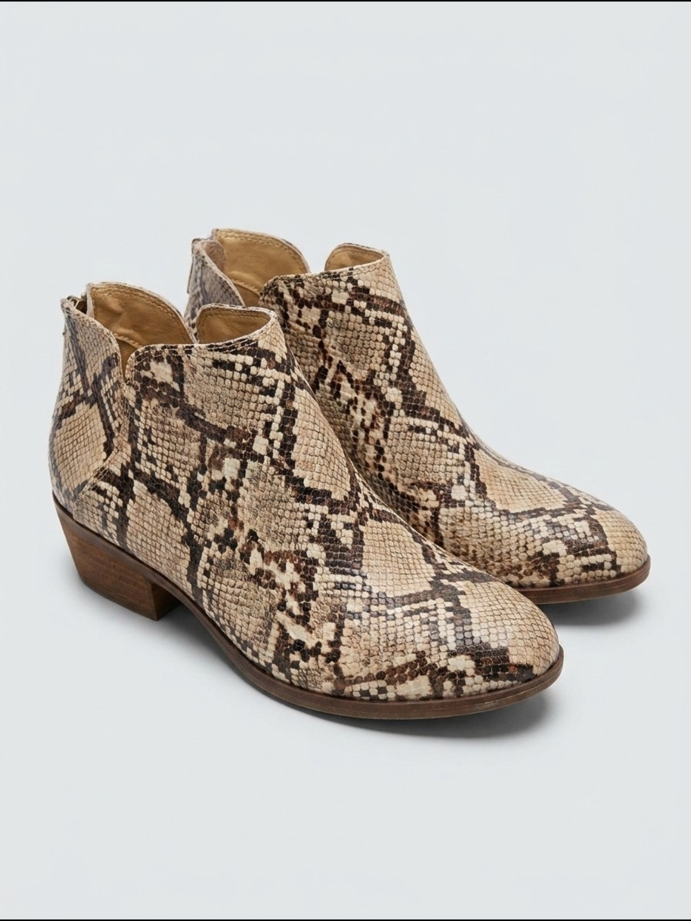 Michael By Michael Shannon Snake-Print Ankle Booties‎ in Beige